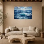 Sapphire Ocean Swells Wall Art Canvas Print presented in a sophisticated home setting
