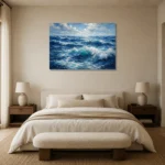 Sapphire Ocean Swells Wall Art Canvas Print showcased in an elegant minimalist interior