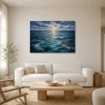Twilight Ocean Horizon Wall Art Canvas Print styled in a refined neutral interior