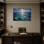 Twilight Ocean Horizon Wall Art Canvas Print displayed in a contemporary gallery-inspired room