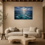 Twilight Ocean Horizon Wall Art Canvas Print presented in a sophisticated home setting
