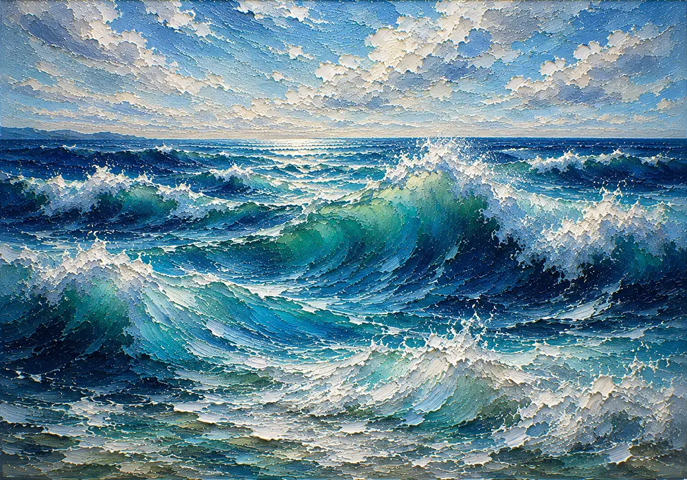 Sunlit Cresting Ocean Waves Wall Art Canvas Print
