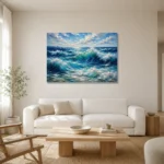 Sunlit Cresting Ocean Waves Wall Art Canvas Print styled in a refined neutral interior