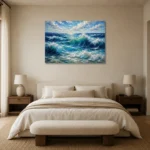 Sunlit Cresting Ocean Waves Wall Art Canvas Print showcased in an elegant minimalist interior