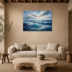 Misty Ocean Panorama Wall Art Canvas Print presented in a sophisticated home setting