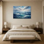 Misty Ocean Panorama Wall Art Canvas Print showcased in an elegant minimalist interior
