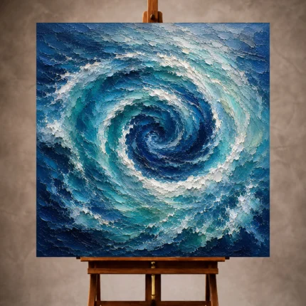 Sapphire blue Ocean Wall Art print featuring concentric ocean currents swirling through deep waters for elegant interiors