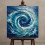 Sapphire Ocean Currents Wall Art Canvas Print displayed on a studio easel