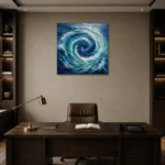 Sapphire Ocean Currents Wall Art Canvas Print displayed in a contemporary gallery-inspired room