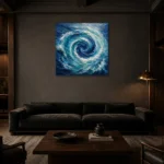 Sapphire Ocean Currents Wall Art Canvas Print shown in a warm modern interior