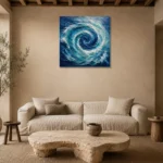 Sapphire Ocean Currents Wall Art Canvas Print presented in a sophisticated home setting