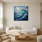 Cobalt Cresting Wave Ocean Wall Art Canvas Print styled in a refined neutral interior