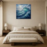 Cobalt Cresting Wave Ocean Wall Art Canvas Print showcased in an elegant minimalist interior