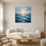 Luminous Dawn Ocean Wall Art Canvas Print styled in a refined neutral interior