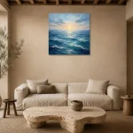 Luminous Dawn Ocean Wall Art Canvas Print presented in a sophisticated home setting
