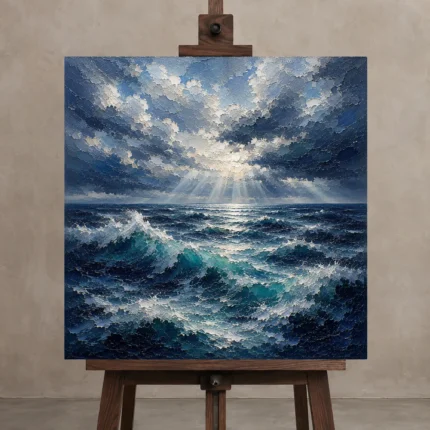 Dramatic Ocean Swells Wall Art Canvas Print shown in Studio Easel