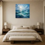 Emerald Blue Ocean Waves Wall Art Canvas Print showcased in an elegant minimalist interior