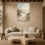 Serene Coastal Dunes Beach Wall Art Canvas Print presented in a sophisticated home setting
