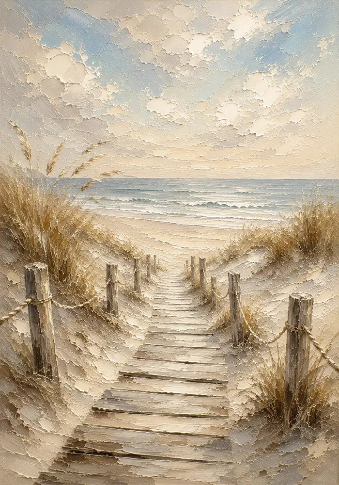 Timeless Coastal Boardwalk Beach Wall Art Canvas Print