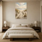 Timeless Coastal Boardwalk Beach Wall Art Canvas Print showcased in an elegant minimalist interior