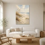 Tranquil Shoreline Dunes Beach Wall Art Canvas Print styled in a refined neutral interior