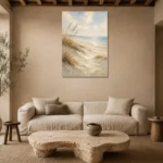 Tranquil Shoreline Dunes Beach Wall Art Canvas Print presented in a sophisticated home setting