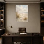 Minimalist Coastal Shores Beach Wall Art Canvas Print displayed in a contemporary gallery-inspired room