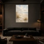 Minimalist Coastal Shores Beach Wall Art Canvas Print shown in a warm modern interior