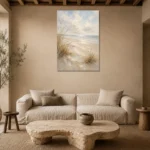 Minimalist Coastal Shores Beach Wall Art Canvas Print presented in a sophisticated home setting