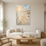 Golden Coastal Light Beach Wall Art Canvas Print styled in a refined neutral interior