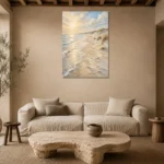 Golden Coastal Light Beach Wall Art Canvas Print presented in a sophisticated home setting
