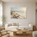 Sweeping Coastal Horizon Beach Wall Art Canvas Print styled in a refined neutral interior