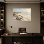Sweeping Coastal Horizon Beach Wall Art Canvas Print displayed in a contemporary gallery-inspired room