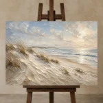 Sculptural Coastal Dunes Beach Wall Art Canvas Print displayed on a studio easel