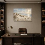 Sculptural Coastal Dunes Beach Wall Art Canvas Print displayed in a contemporary gallery-inspired room