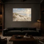 Sculptural Coastal Dunes Beach Wall Art Canvas Print shown in a warm modern interior