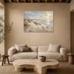 Sculptural Coastal Dunes Beach Wall Art Canvas Print presented in a sophisticated home setting