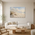 Luminous Coastal Sands Beach Wall Art Canvas Print styled in a refined neutral interior