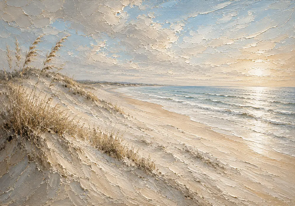 Serene Panoramic Shoreline Beach Wall Art Canvas Print