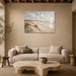 Expansive Coastal Shoreline Beach Wall Art Canvas Print presented in a sophisticated home setting