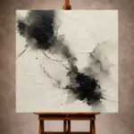 Minimalist neutral Wabi Sabi Wall Art print featuring flowing black ink forms with generous negative space and natural paper tones for elegant interiors