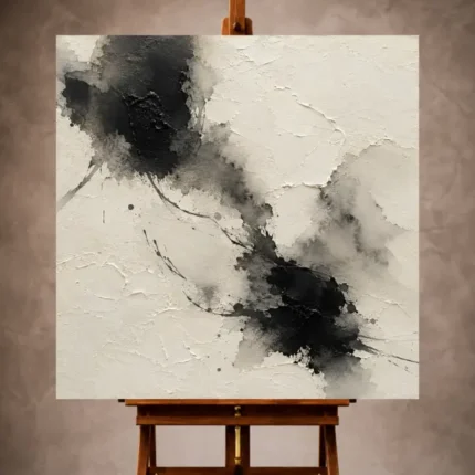 Minimalist neutral Wabi Sabi Wall Art print featuring flowing black ink forms with generous negative space and natural paper tones for elegant interiors