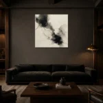 Minimalist Ink Wash Wabi Sabi Wall Art Canvas Print shown in a warm modern interior
