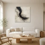 Contemplative Ink Gesture Wabi Sabi Wall Art Canvas Print styled in a refined neutral interior