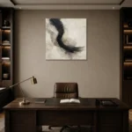Contemplative Ink Gesture Wabi Sabi Wall Art Canvas Print displayed in a contemporary gallery-inspired room