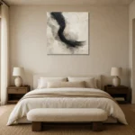 Contemplative Ink Gesture Wabi Sabi Wall Art Canvas Print showcased in an elegant minimalist interior
