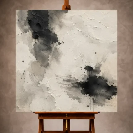 Elegant neutral Wabi Sabi Wall Art print featuring abstract ink pools, dry-brush textures, and handmade paper for sophisticated minimalist interiors