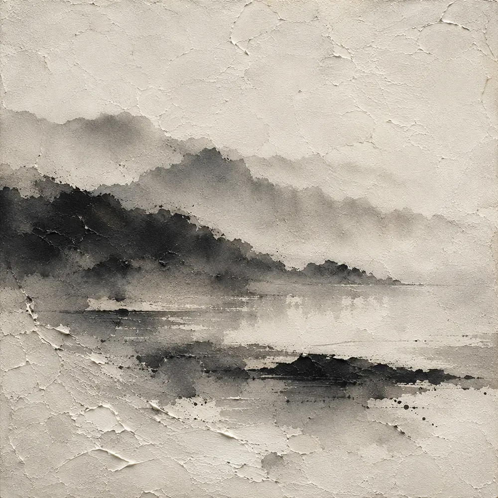 Misty Ink Landscape Wabi Sabi Wall Art Canvas Print
