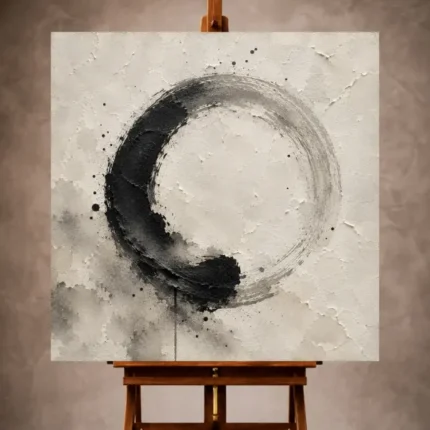 Elegant neutral Wabi Sabi Wall Art print featuring an enso-inspired ink circle, subtle ink splashes, and textured paper grain for refined minimalist interiors