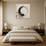Enso Inspired Ink Wash Wabi Sabi Wall Art Canvas Print showcased in an elegant minimalist interior